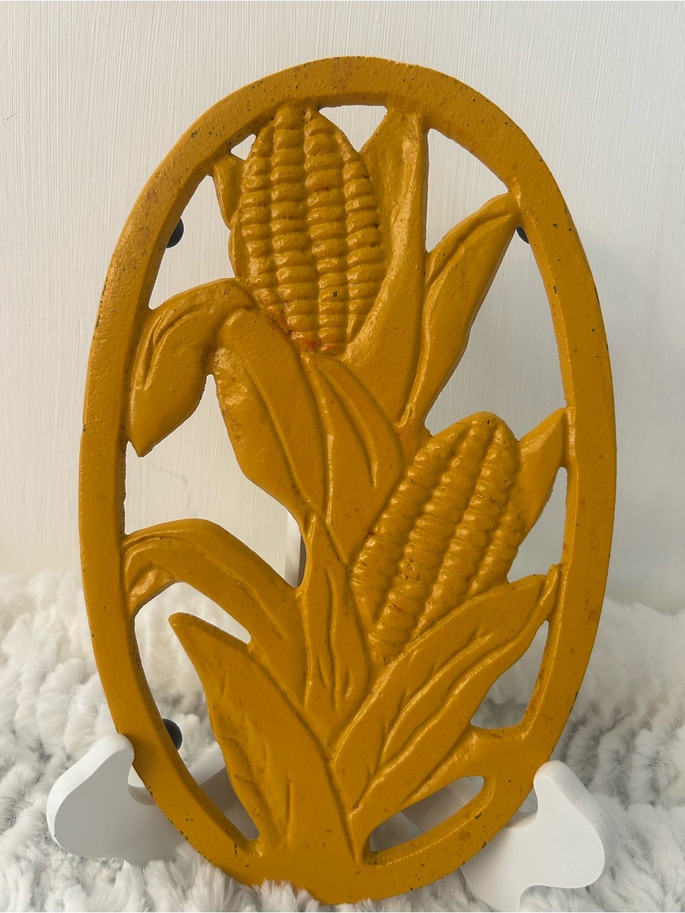 Decorative Cast Iron Corn Trivet - Mustard Yellow